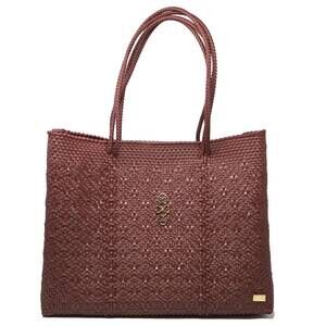 NEW LOLA'S BAG women's travel woven tote bag with clutch in burgundy